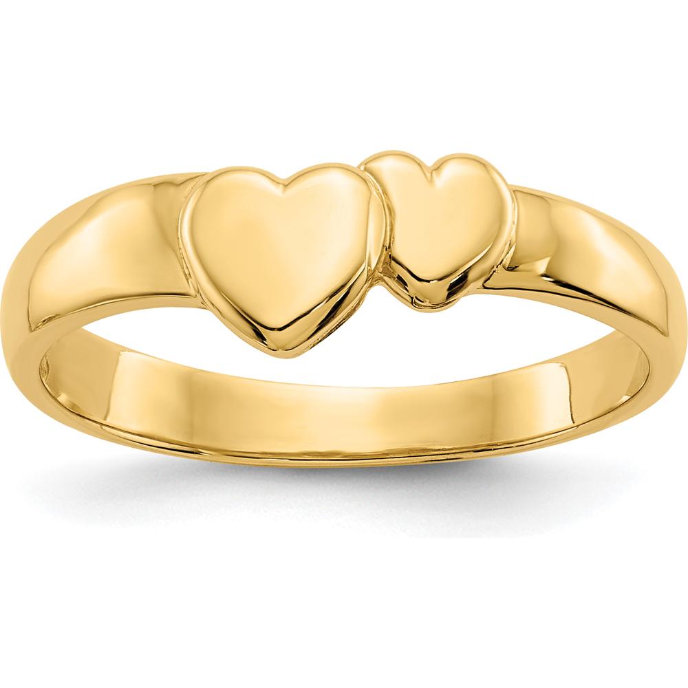14K Yellow Gold Polished Adjoining Hearts Ring - Solid Casted Design by Oro Pregiato