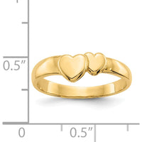 14K Yellow Gold Polished Adjoining Hearts Ring - Solid Casted Design by Oro Pregiato