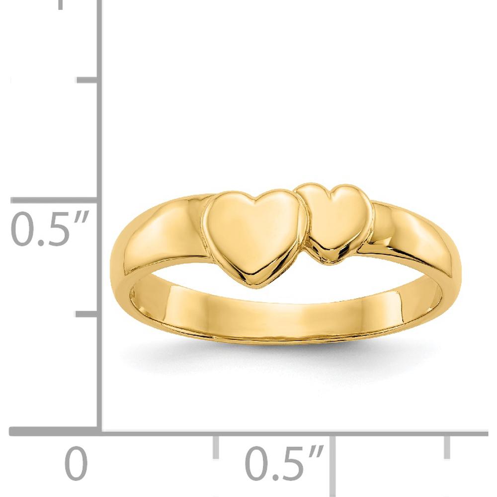 14K Yellow Gold Polished Adjoining Hearts Ring - Solid Casted Design by Oro Pregiato