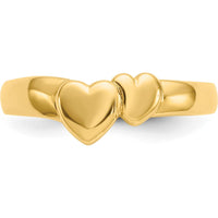 14K Yellow Gold Polished Adjoining Hearts Ring - Solid Casted Design by Oro Pregiato