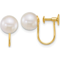 14K Yellow Gold Polished Akoya Saltwater Cultured Pearl Non-Pierced Earrings - 7-8mm Pearls by Monteluci Fine Jewelry