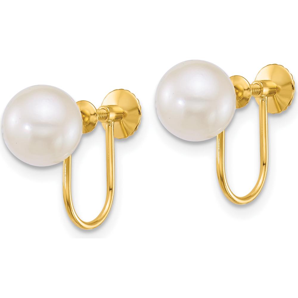 14K Yellow Gold Polished Akoya Saltwater Cultured Pearl Non-Pierced Earrings - 7-8mm Pearls by Monteluci Fine Jewelry