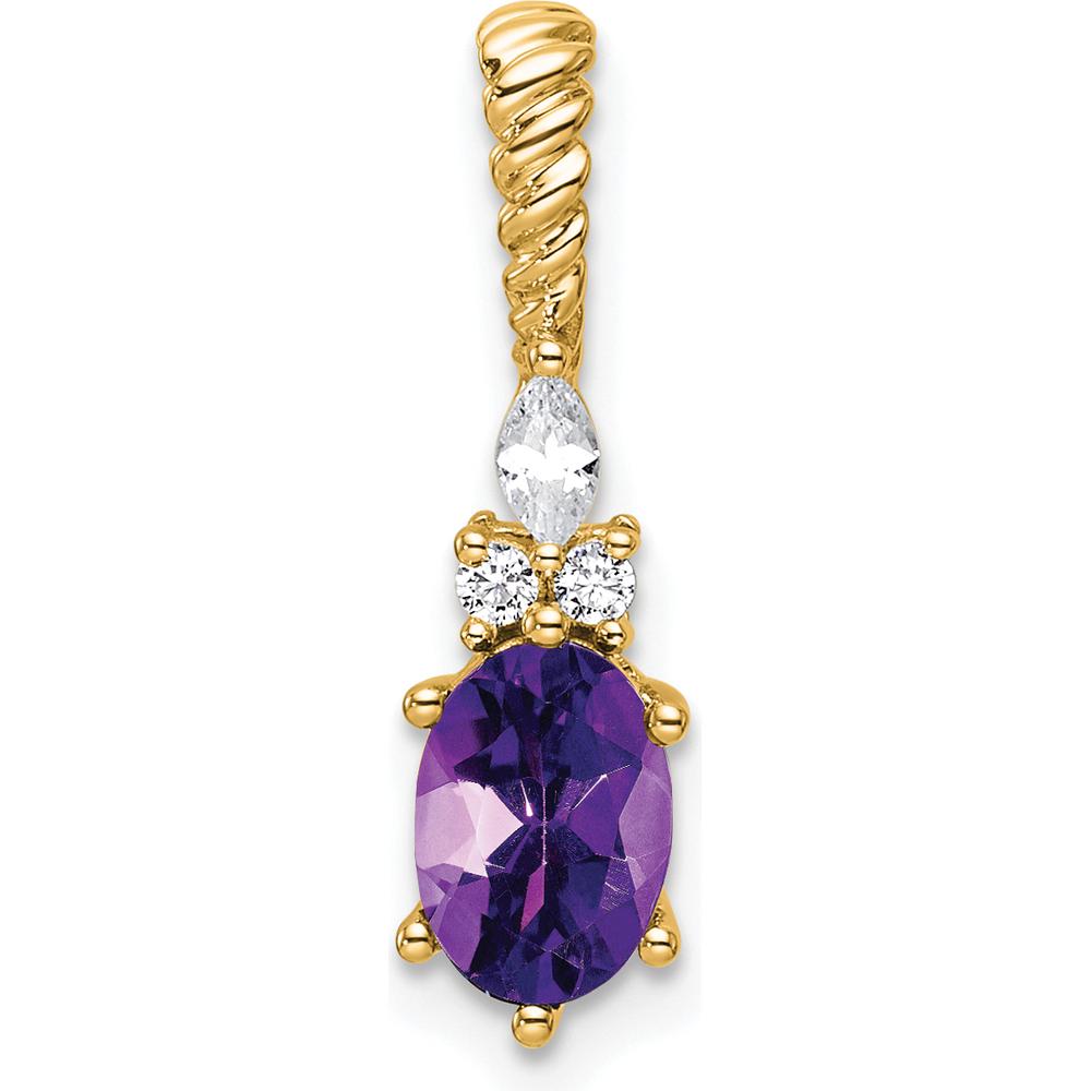 14K Yellow Gold Polished Amethyst and Diamond Pendant - 1.58 Carat Total Gem Weight by Oro Pregiato