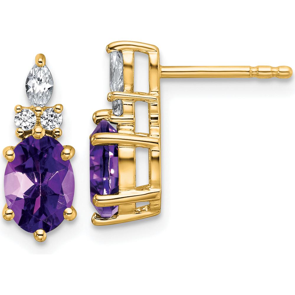14K Yellow Gold Polished Amethyst and Diamond Twisted Drop Earrings - 0.12 Carat Total Amethyst, 0.068 Carat Total Diamond Weight by Oro Pregiato