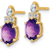 14K Yellow Gold Polished Amethyst and Diamond Twisted Drop Earrings - 0.12 Carat Total Amethyst, 0.068 Carat Total Diamond Weight by Oro Pregiato
