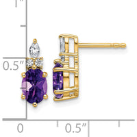 14K Yellow Gold Polished Amethyst and Diamond Twisted Drop Earrings - 0.12 Carat Total Amethyst, 0.068 Carat Total Diamond Weight by Oro Pregiato