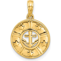 14K Yellow Gold Polished Anchor and Stars Charm Pendant by Oro Pregiato