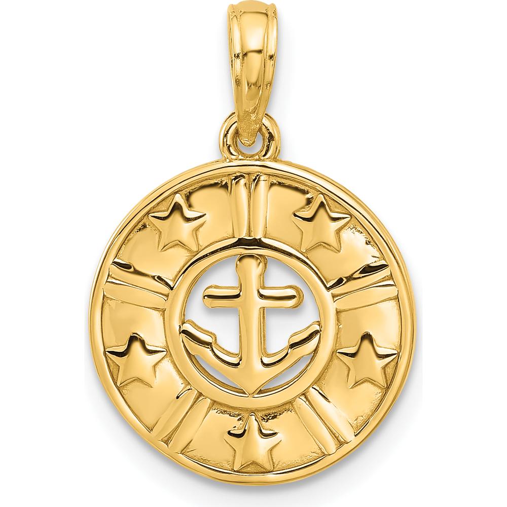 14K Yellow Gold Polished Anchor and Stars Charm Pendant by Oro Pregiato