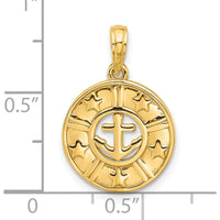 14K Yellow Gold Polished Anchor and Stars Charm Pendant by Oro Pregiato