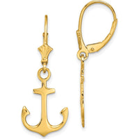 14K Yellow Gold Polished Anchor Drop Leverback Earrings by 0