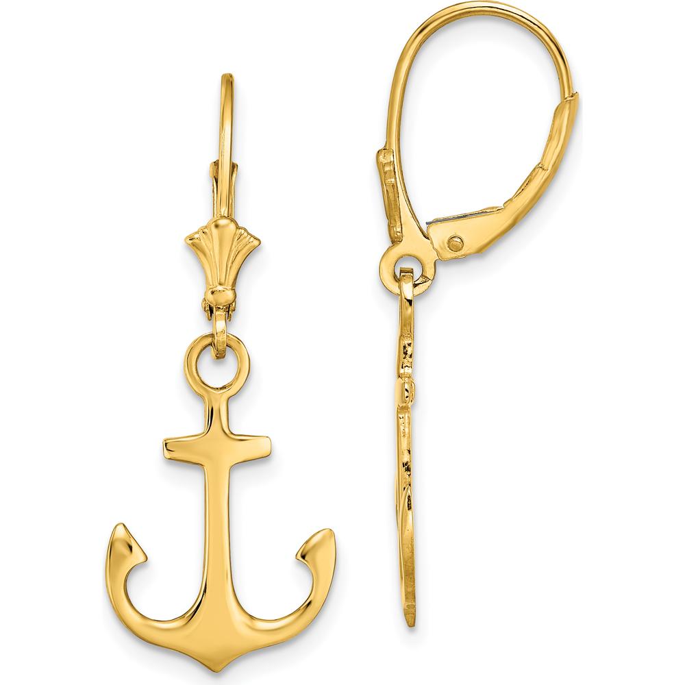 14K Yellow Gold Polished Anchor Drop Leverback Earrings by 0