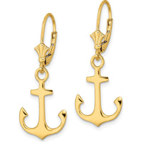 14K Yellow Gold Polished Anchor Drop Leverback Earrings by 0