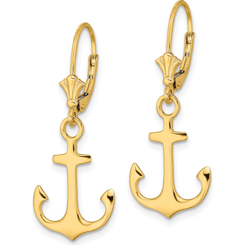 14K Yellow Gold Polished Anchor Drop Leverback Earrings by 0