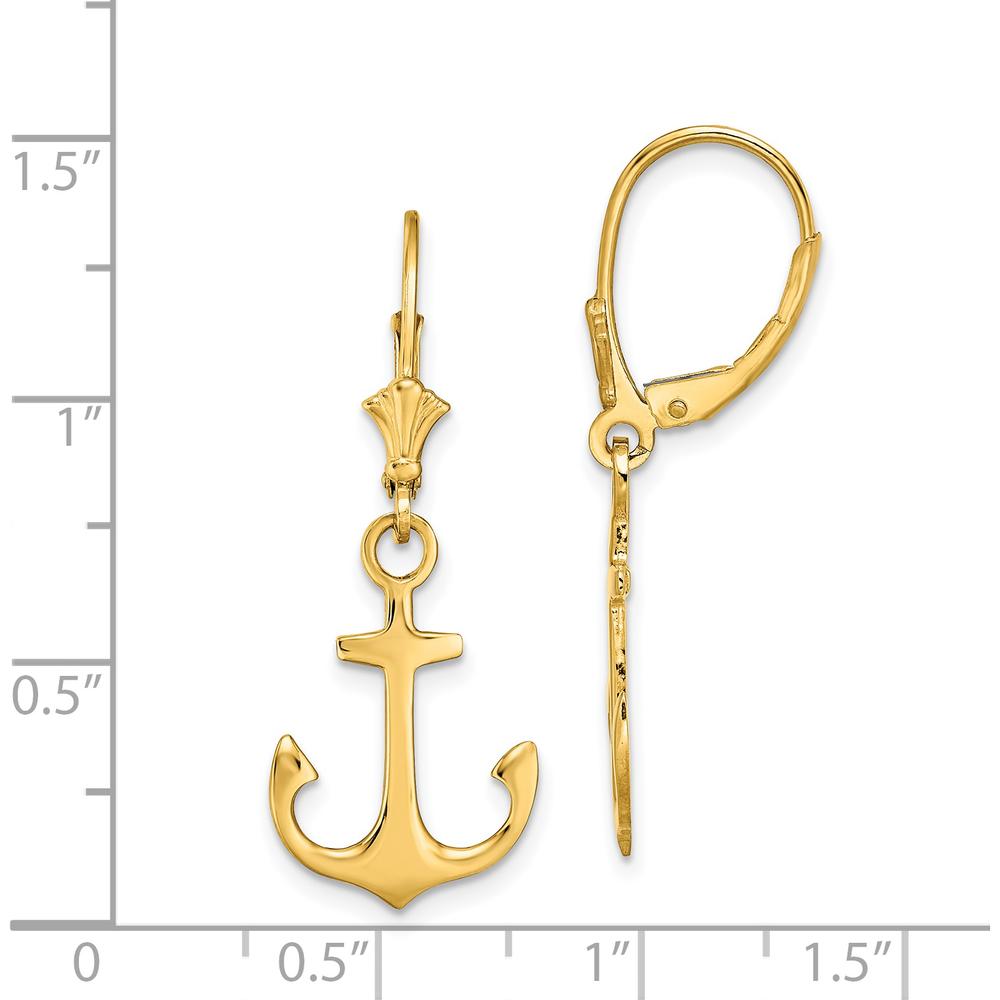 14K Yellow Gold Polished Anchor Drop Leverback Earrings by 0