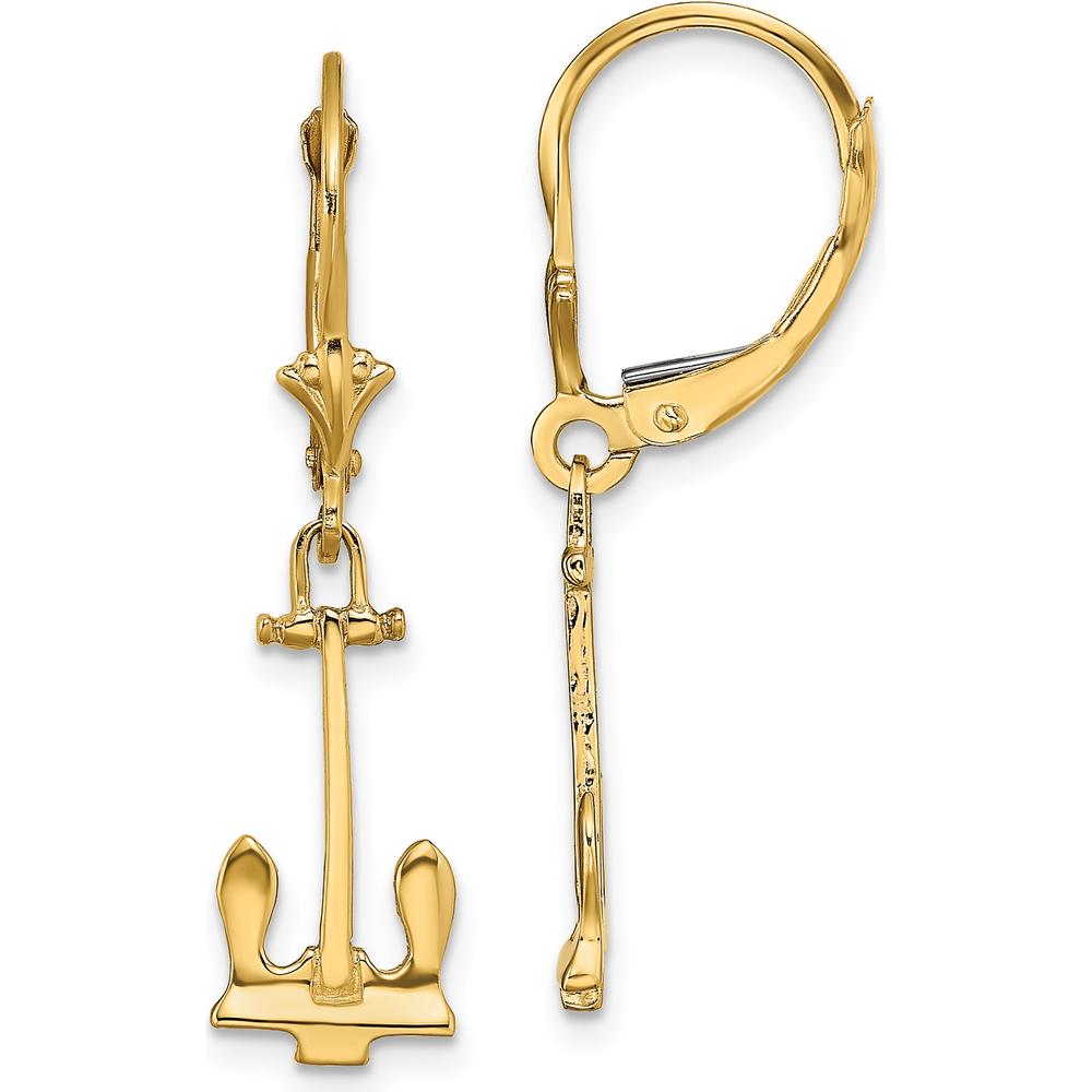 14K Yellow Gold Polished Anchor Leverback Drop Earrings by 0