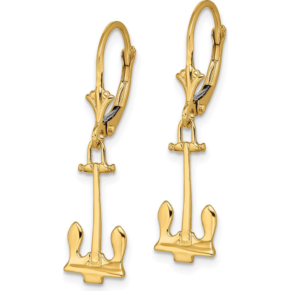 14K Yellow Gold Polished Anchor Leverback Drop Earrings by 0