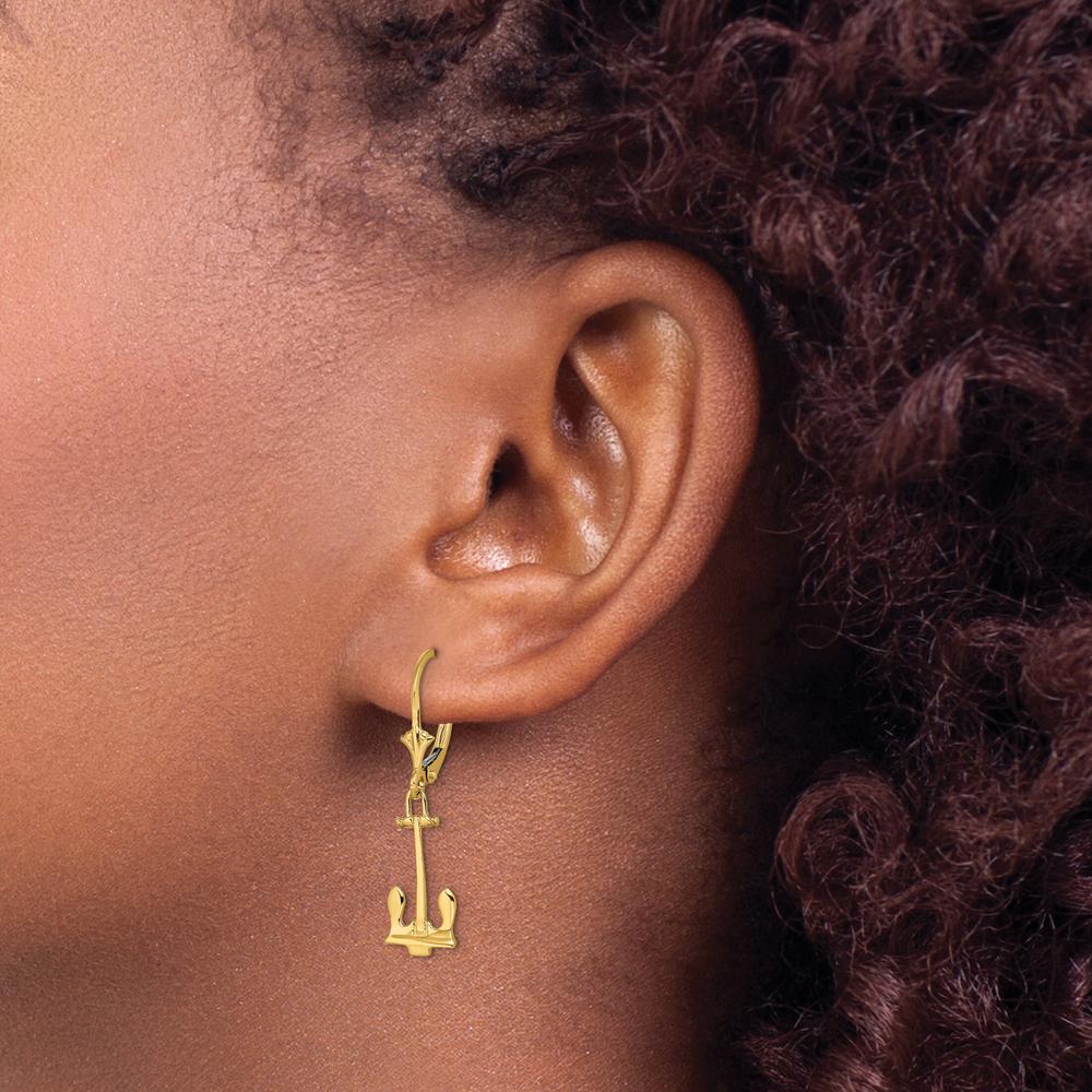 14K Yellow Gold Polished Anchor Leverback Drop Earrings by 0