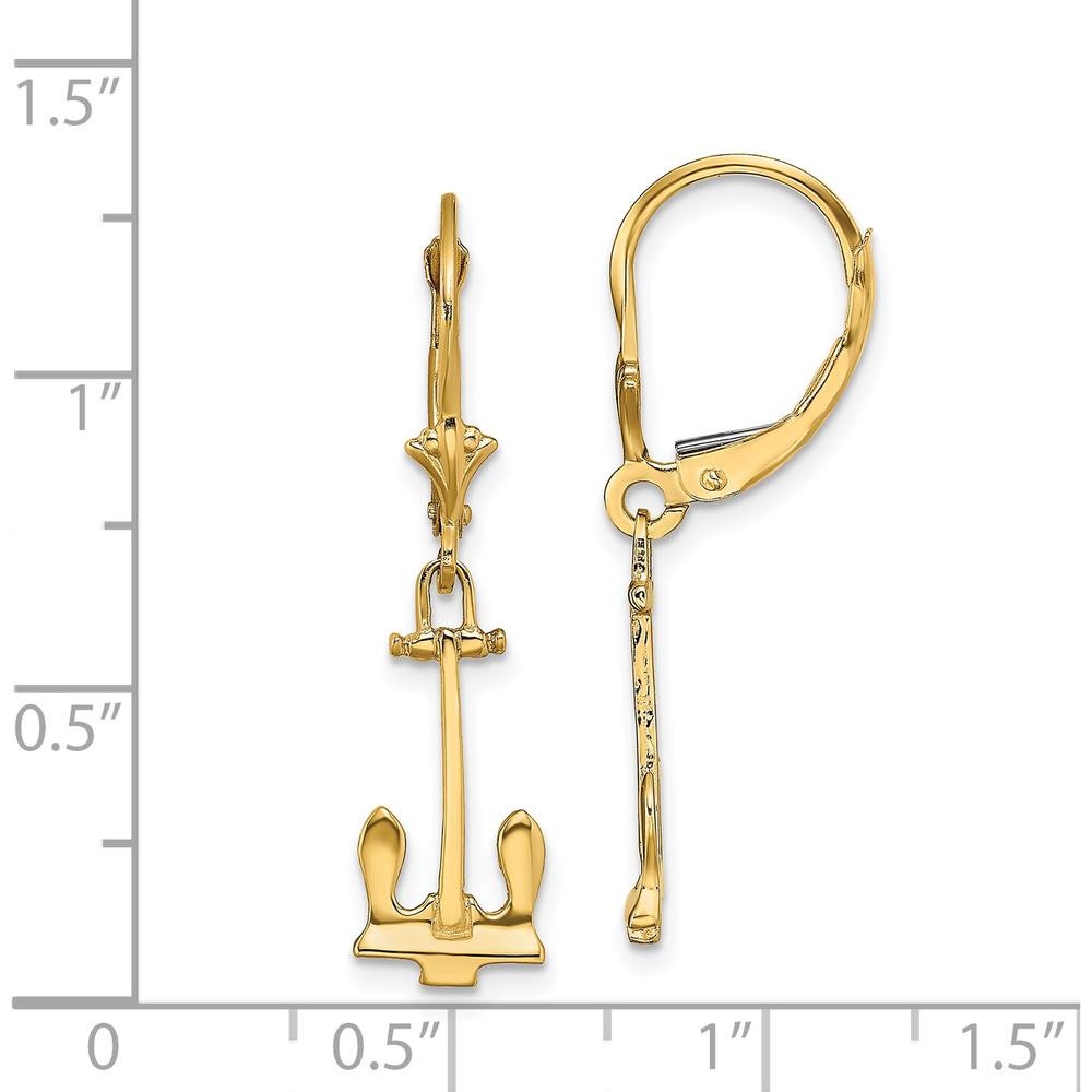 14K Yellow Gold Polished Anchor Leverback Drop Earrings by 0