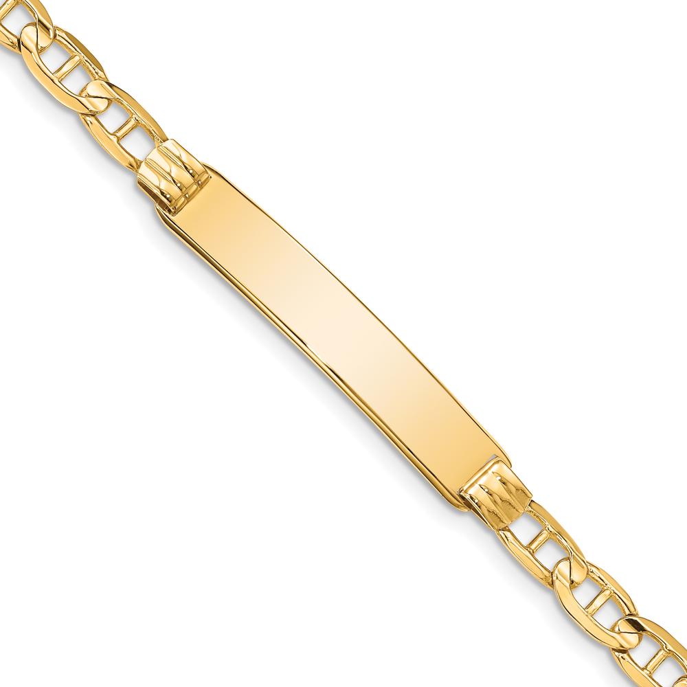 14K Yellow Gold Polished Anchor Link 8" ID Bracelet with Engravable Plate by Oro Pregiato