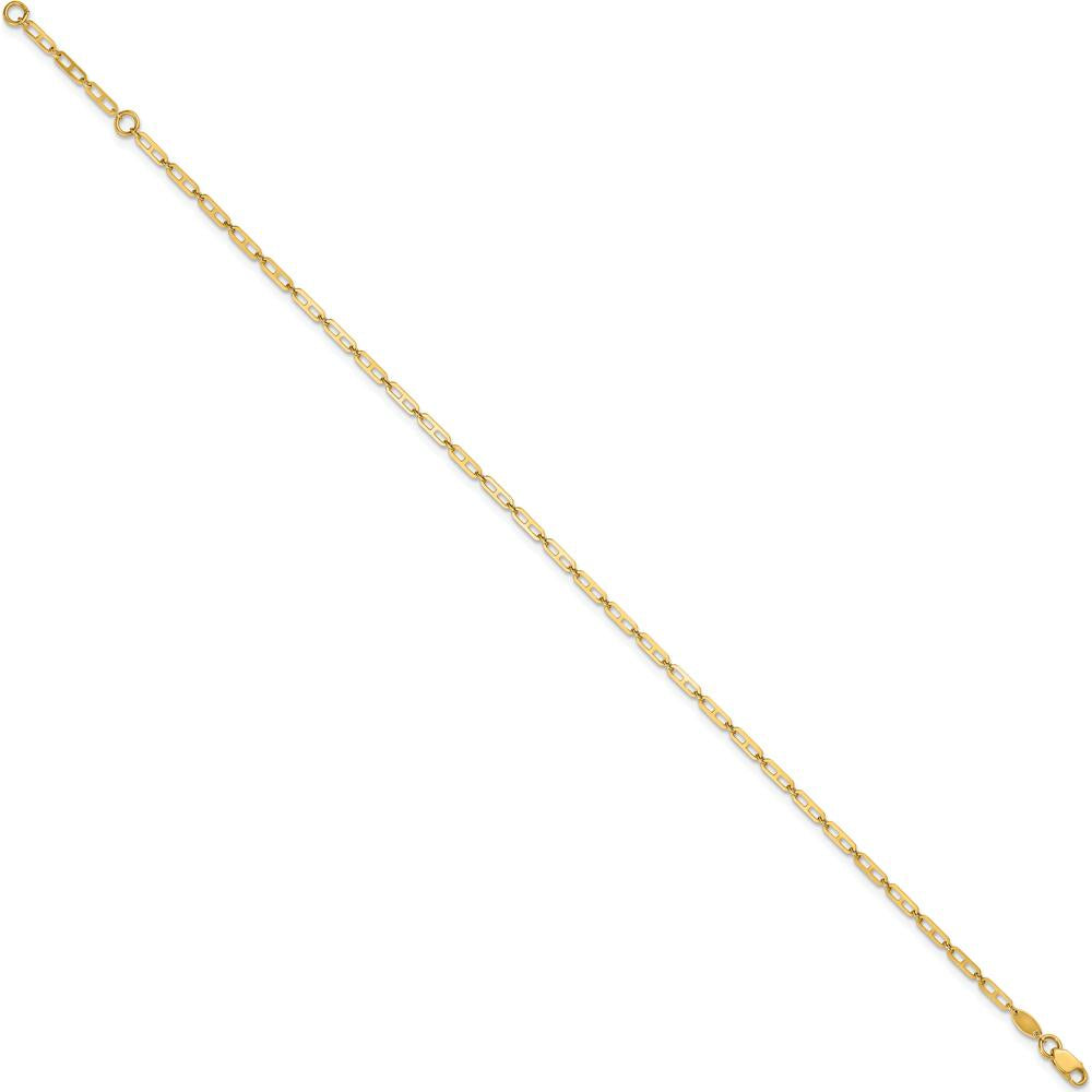 14K Yellow Gold Polished Anchor Link Anklet with 1" Extender - Adjustable 10" Length
