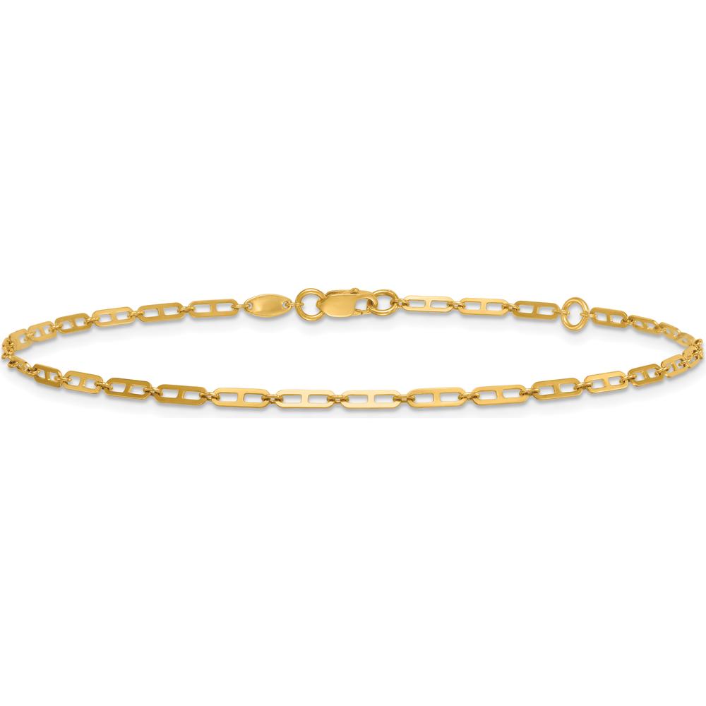 14K Yellow Gold Polished Anchor Link Anklet with 1" Extender - Adjustable 10" Length