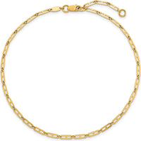 14K Yellow Gold Polished Anchor Link Anklet with 1" Extender - Adjustable 10" Length