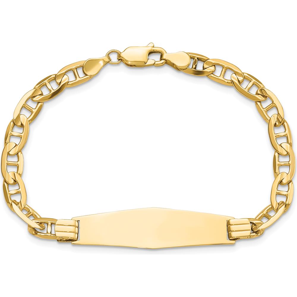 14K Yellow Gold Polished Anchor Link Chain ID Bracelet with Solid Diamond Shape Plate - 7" Length by Oro Pregiato