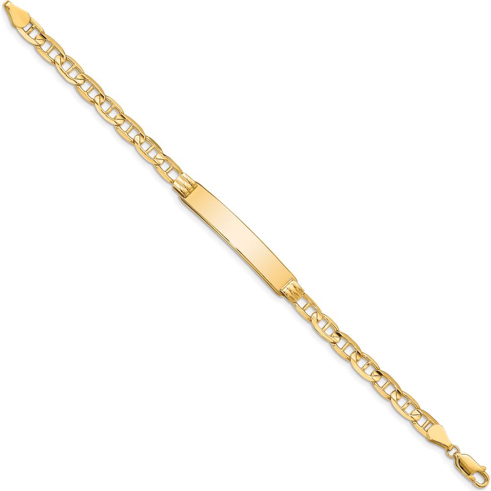 14K Yellow Gold Polished Anchor Link ID Bracelet 7" Length - Engravable by Oro Pregiato