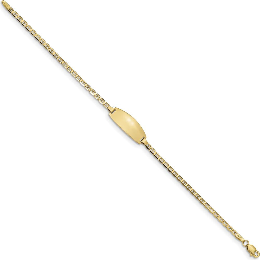 14K Yellow Gold Polished Anchor Link ID Bracelet with Engravable Oval Plate - 7" Length by Oro Pregiato