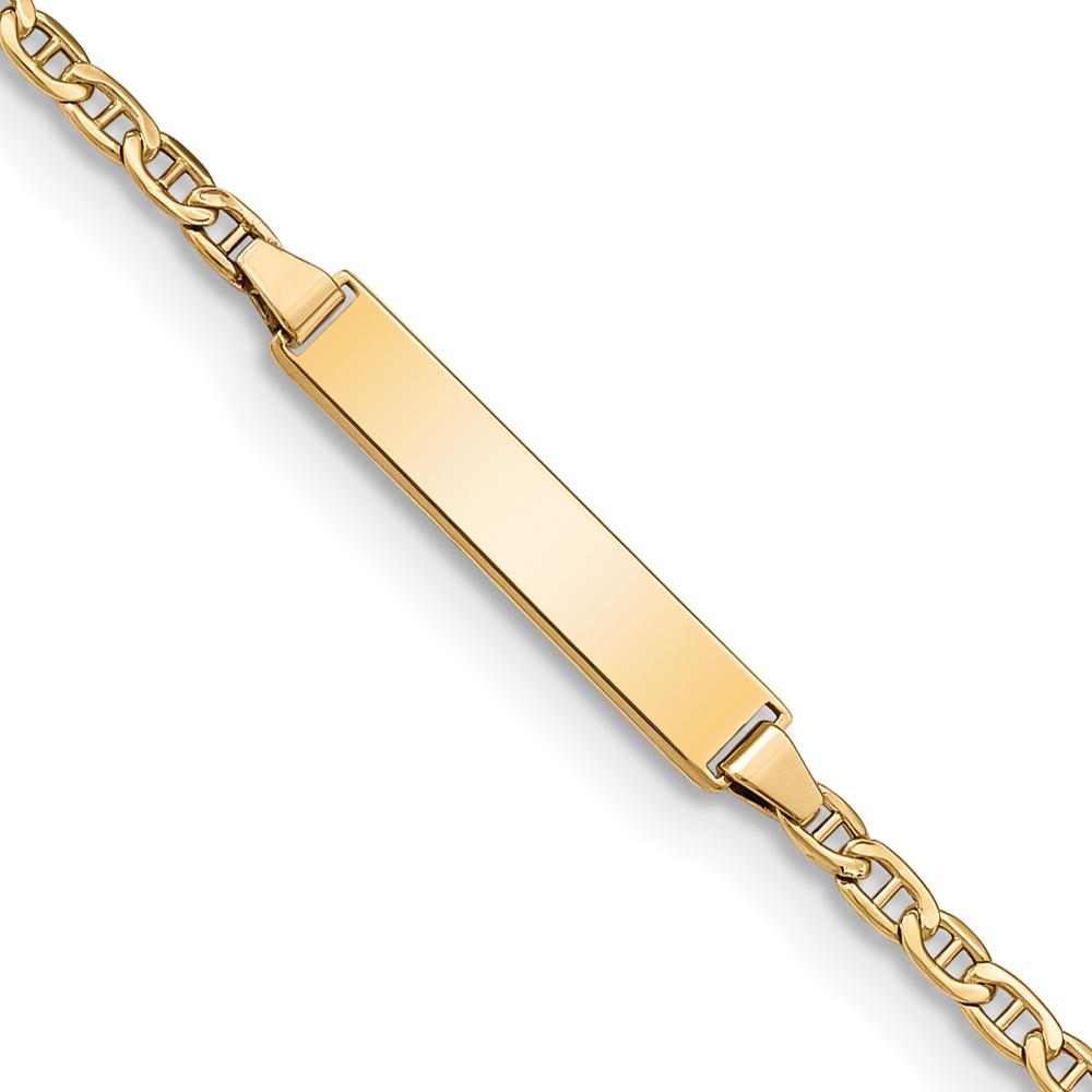 14K Yellow Gold Polished Anchor Link ID Bracelet with Engravable Plate - 6" by Oro Pregiato
