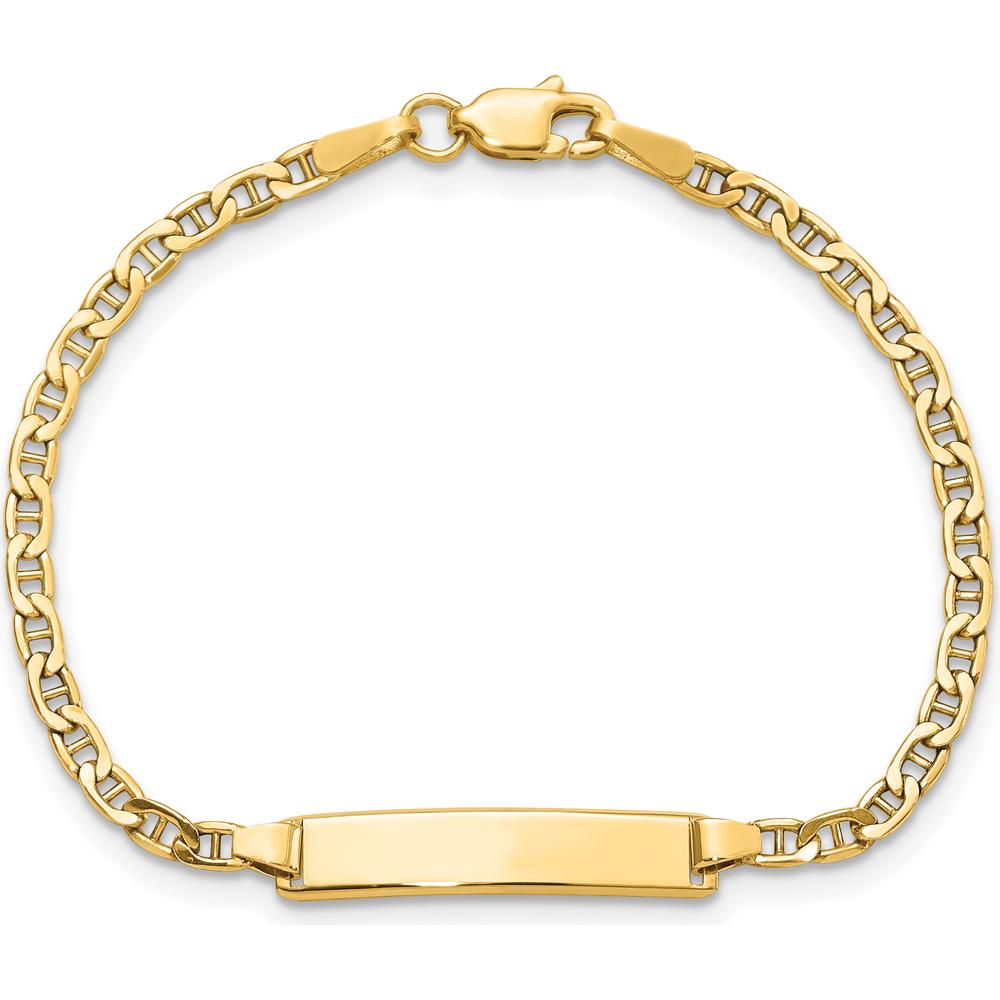 14K Yellow Gold Polished Anchor Link ID Bracelet with Engravable Plate - 6" by Oro Pregiato