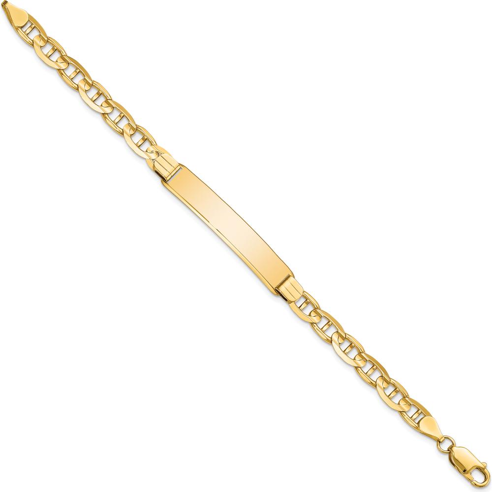 14K Yellow Gold Polished Anchor Link ID Bracelet with Engravable Solid Plate - 8" Length by Oro Pregiato