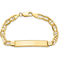 14K Yellow Gold Polished Anchor Link ID Bracelet with Engravable Solid Plate - 8" Length by Oro Pregiato