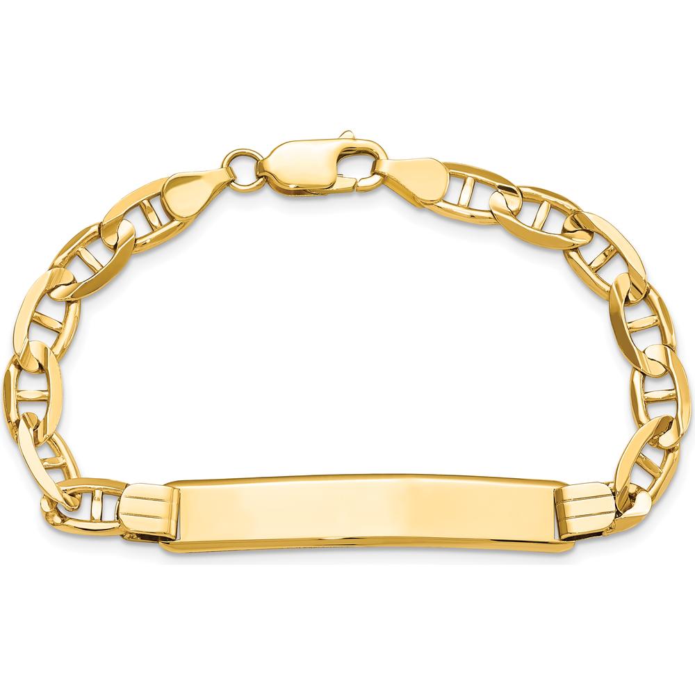14K Yellow Gold Polished Anchor Link ID Bracelet with Engravable Solid Plate - 8" Length by Oro Pregiato