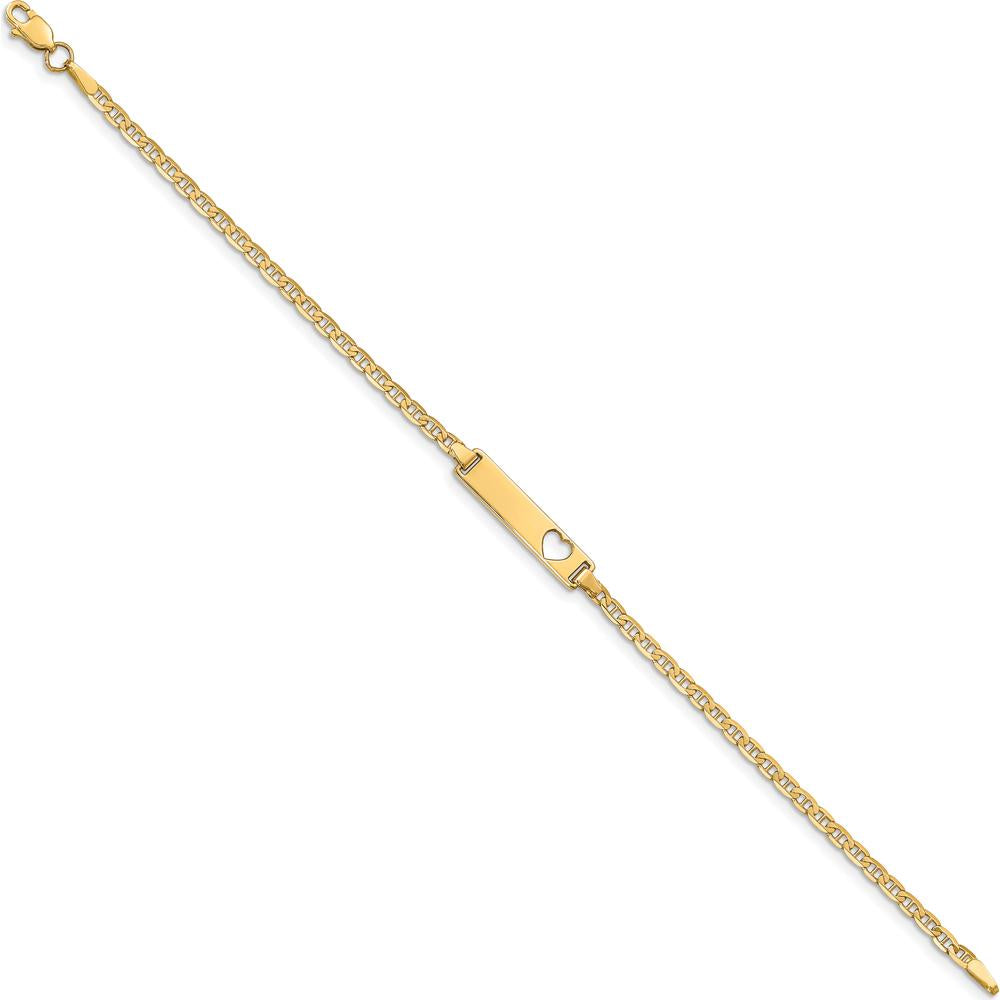 14K Yellow Gold Polished Anchor Link ID Bracelet with Heart Cut-out Plate - 7” Length by Oro Pregiato