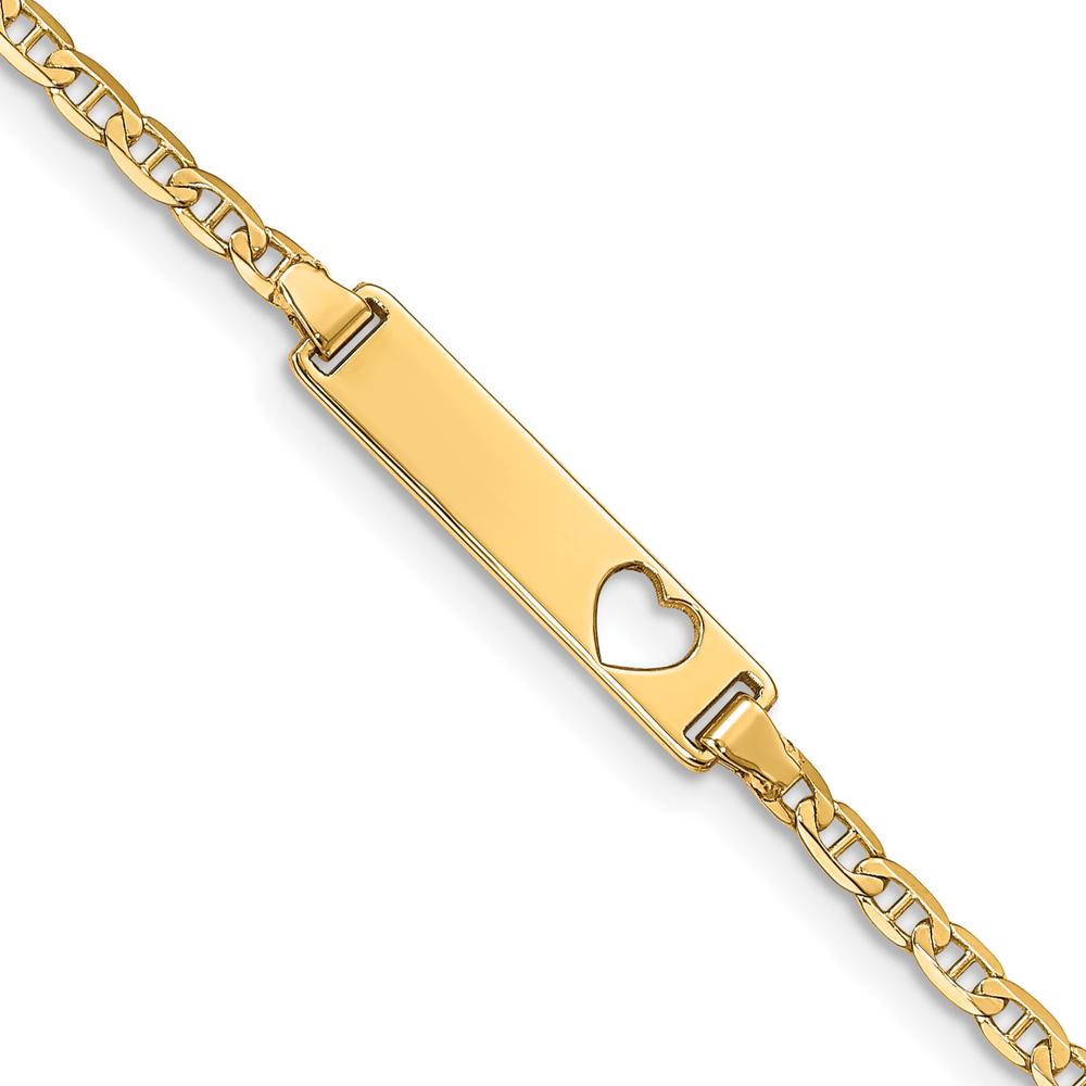 14K Yellow Gold Polished Anchor Link ID Bracelet with Heart Cut-out Plate - 7" Length by Oro Pregiato