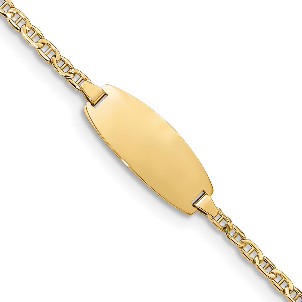 14K Yellow Gold Polished Anchor Link ID Bracelet with Oval Plate - 6" Baby/Child Size by Oro Pregiato