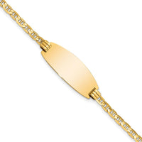 14K Yellow Gold Polished Anchor Link ID Bracelet with Oval Plate 7" Length by Oro Pregiato