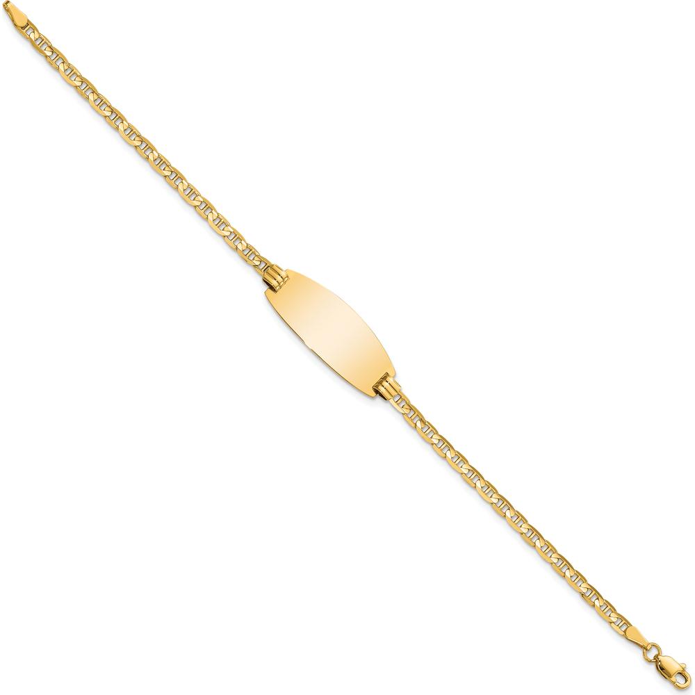 14K Yellow Gold Polished Anchor Link ID Bracelet with Oval Plate 7" Length by Oro Pregiato