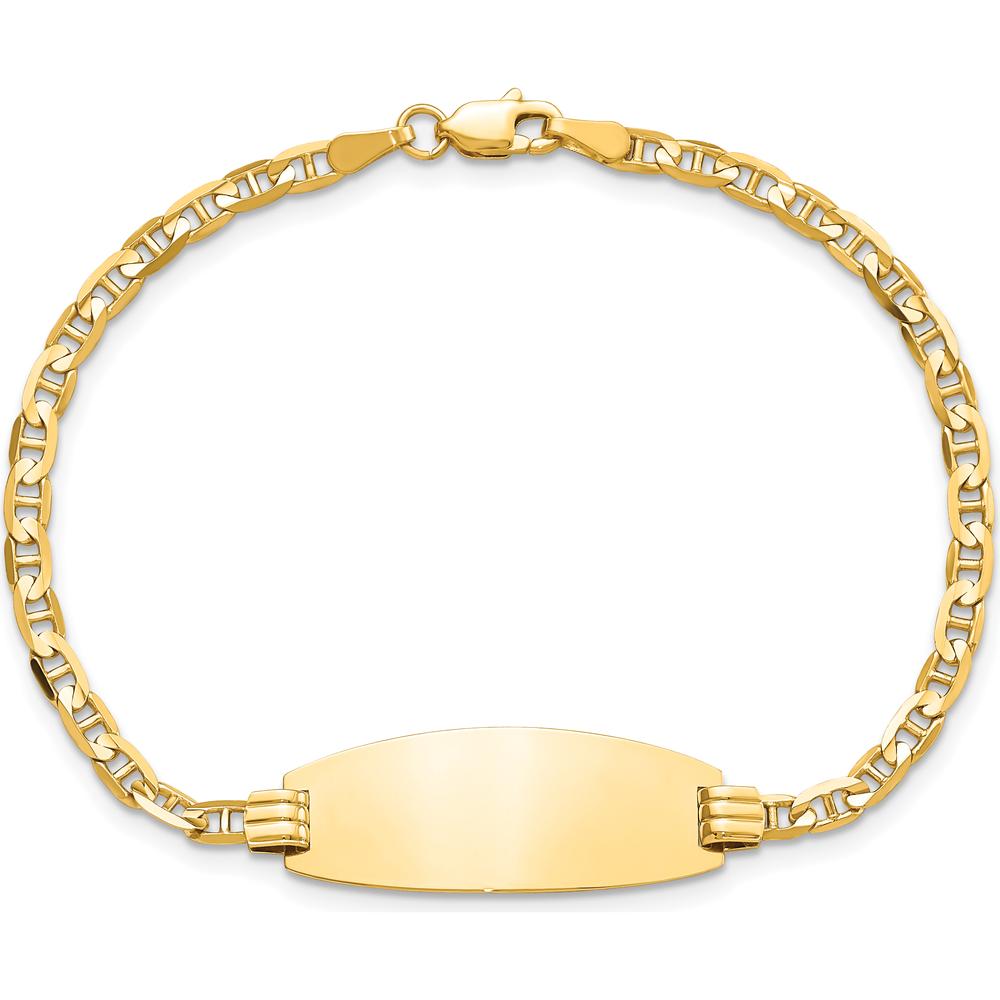 14K Yellow Gold Polished Anchor Link ID Bracelet with Oval Plate 7" Length by Oro Pregiato