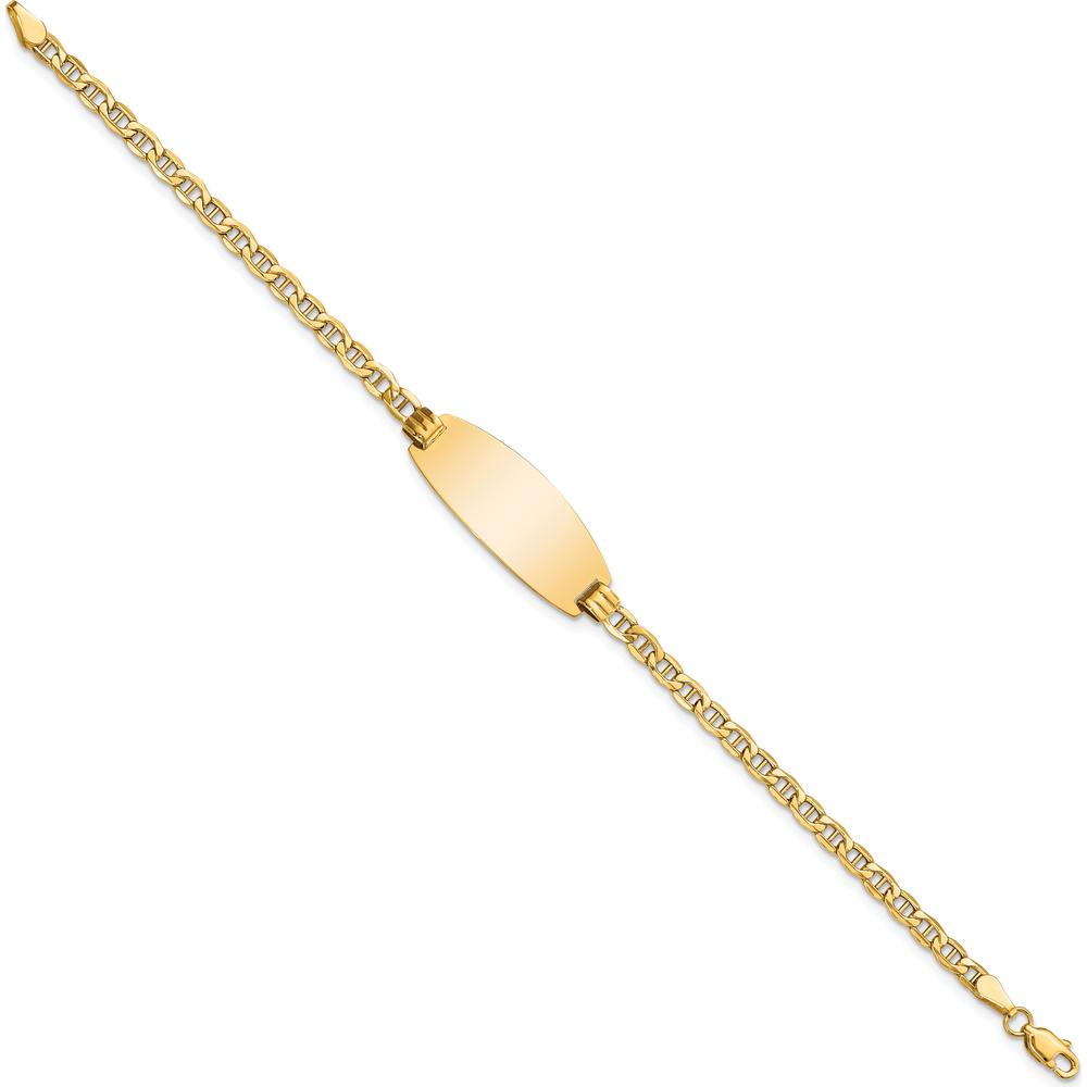 14K Yellow Gold Polished Anchor Link ID Bracelet with Semi-Solid Oval Plate - 7" Length by Oro Pregiato