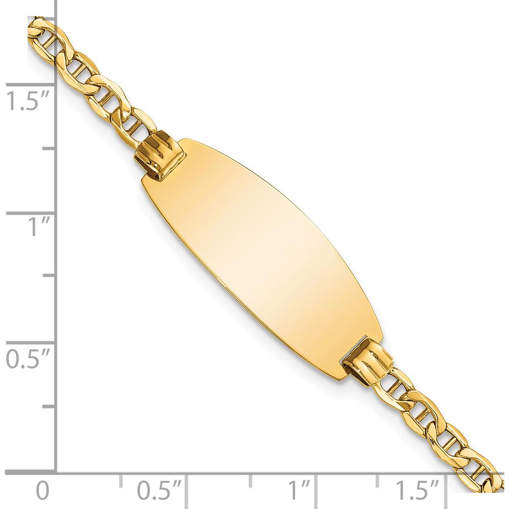 14K Yellow Gold Polished Anchor Link ID Bracelet with Semi-Solid Oval Plate - 7" Length by Oro Pregiato