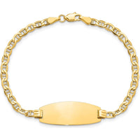 14K Yellow Gold Polished Anchor Link ID Bracelet with Semi-Solid Oval Plate - 7" Length by Oro Pregiato
