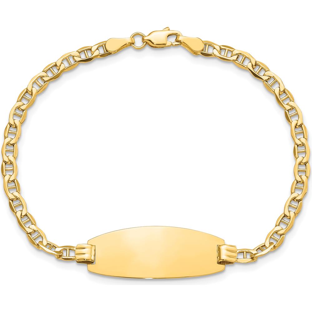 14K Yellow Gold Polished Anchor Link ID Bracelet with Semi-Solid Oval Plate - 7" Length by Oro Pregiato