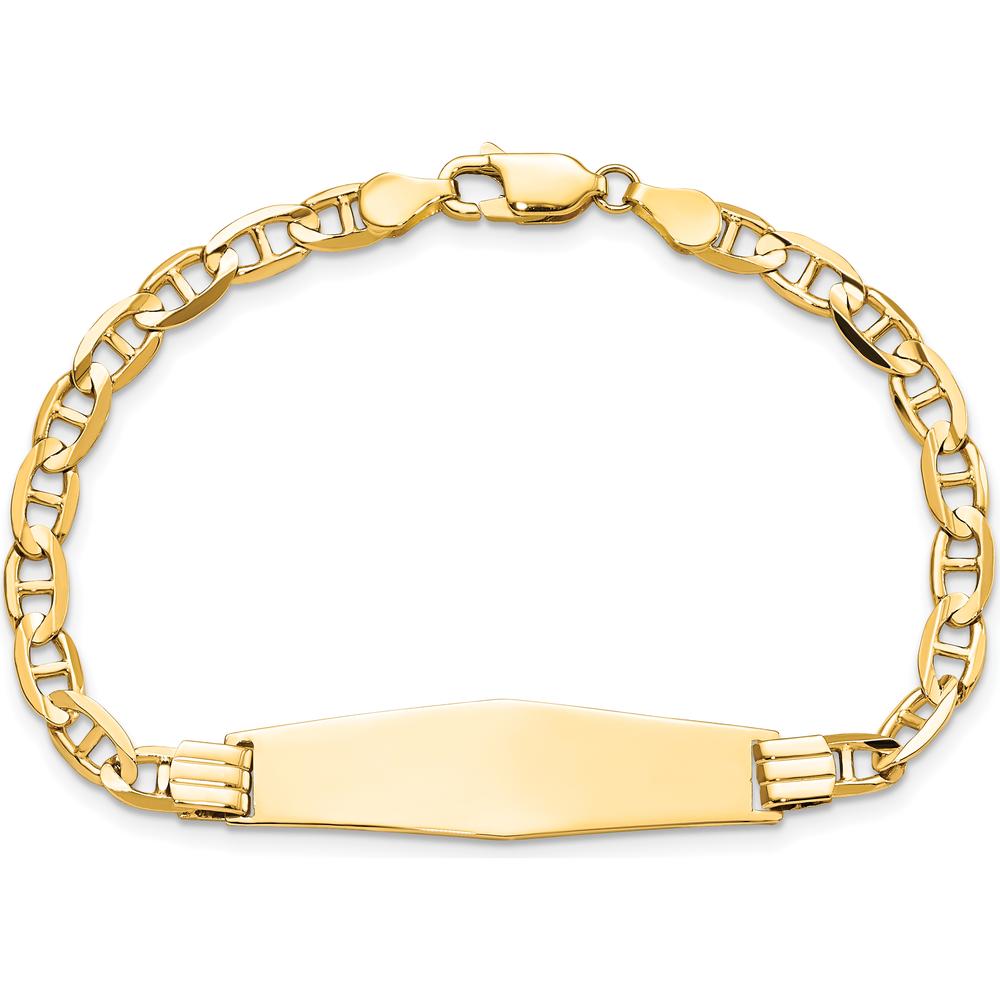 14K Yellow Gold Polished Anchor Link ID Bracelet with Soft Diamond Shape Plate - 8" Length by Oro Pregiato