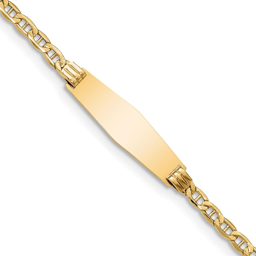14K Yellow Gold Polished Anchor Link ID Bracelet with Soft Diamond Shaped Plate - 7" Length by Oro Pregiato