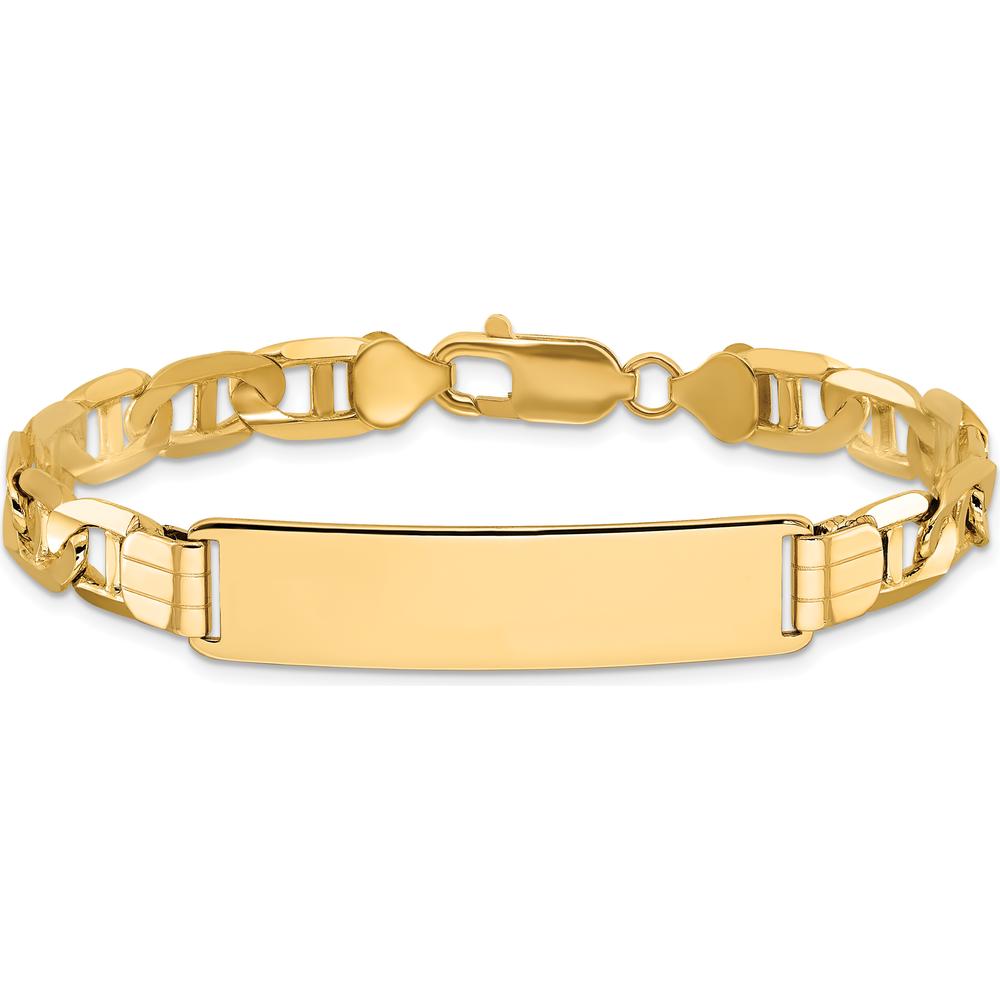 14K Yellow Gold Polished Anchor Link ID Bracelet with Solid Plate - 8" Length by Oro Pregiato