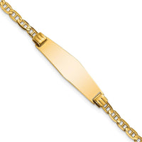 14K Yellow Gold Polished Anchor Link ID Bracelet with Solid Plate Charm - 7" Length by Oro Pregiato