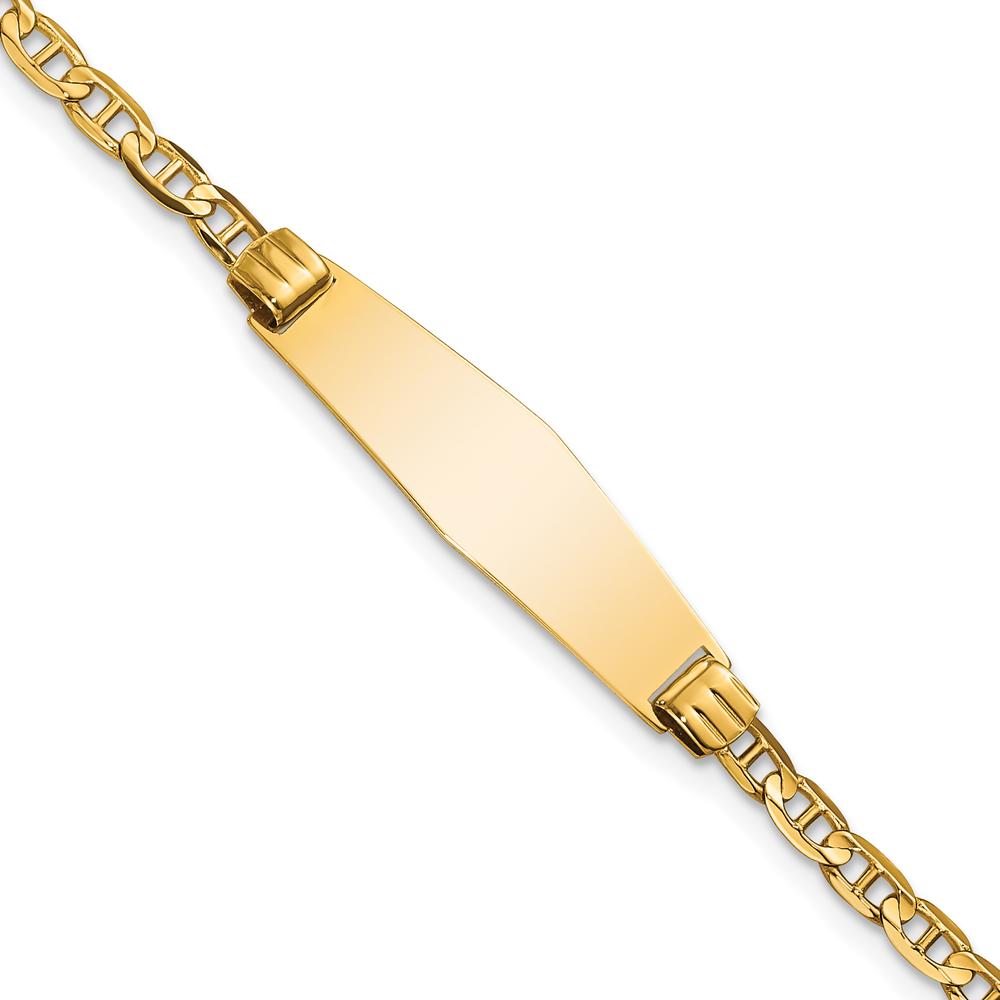 14K Yellow Gold Polished Anchor Link ID Bracelet with Solid Plate Charm - 7" Length by Oro Pregiato