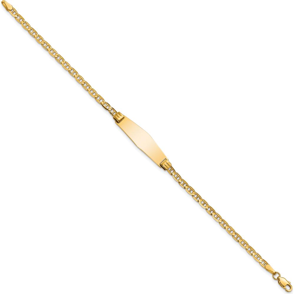 14K Yellow Gold Polished Anchor Link ID Bracelet with Solid Plate Charm - 7" Length by Oro Pregiato